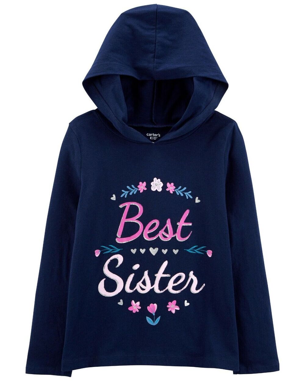 Carter's Kids Best Sister Hooded Tee 10/10A Blue Long Sleeve Cotton Pullover NWT